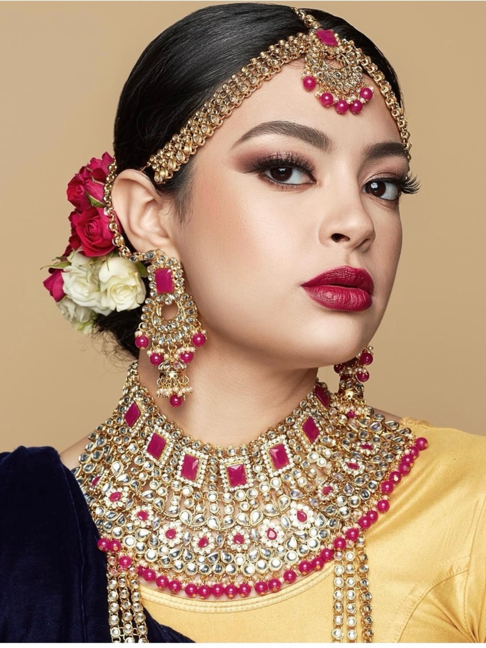 South Asian Bridal set :choker, necklace, earrings, nose ring, bracelets, tikka